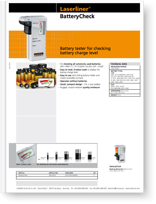 Laserliner BatteryCheck - Data Sheet