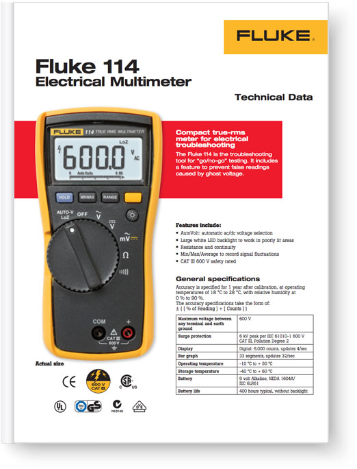 Fluke 114 Utility Multimeter - Data Sheet