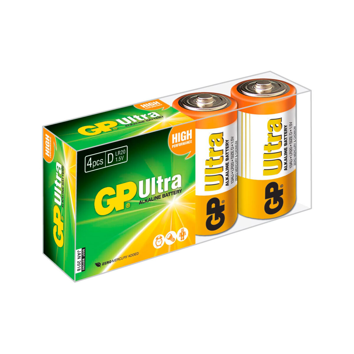 GP Ultra Alkaline Batteries - 4 Pack D