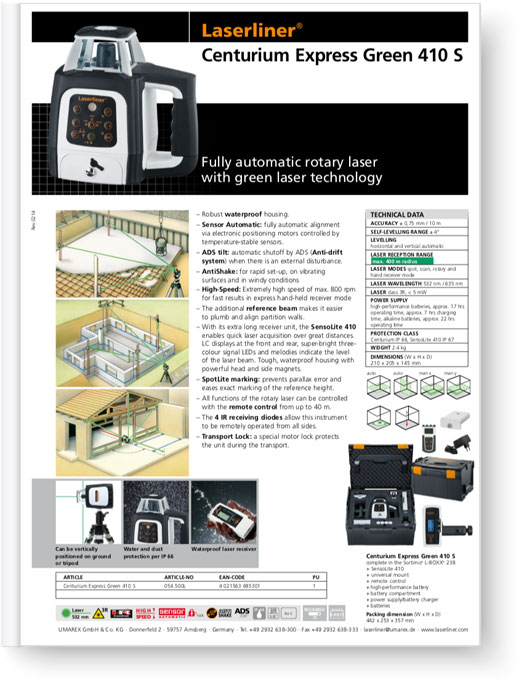 Laserliner Centurium Express Green 410 S - Data Sheet