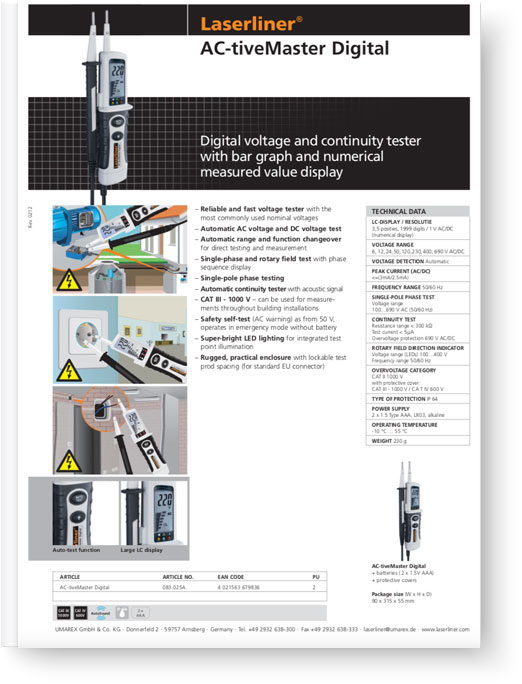 Laserliner ActiveMaster Digital - Data Sheet