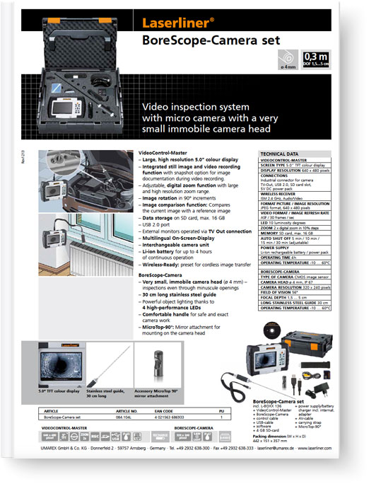 Laserliner VideoScope BoreScope-Camera Set - Data Sheet