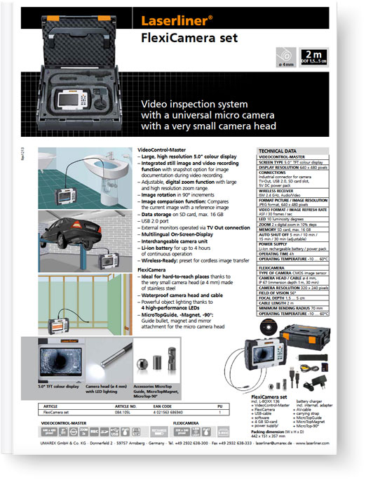 Laserliner VideoScope FlexiCamera Set - Data Sheet