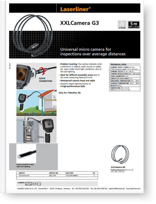 Laserliner VideoScope XXLCamera G3 - Data Sheet