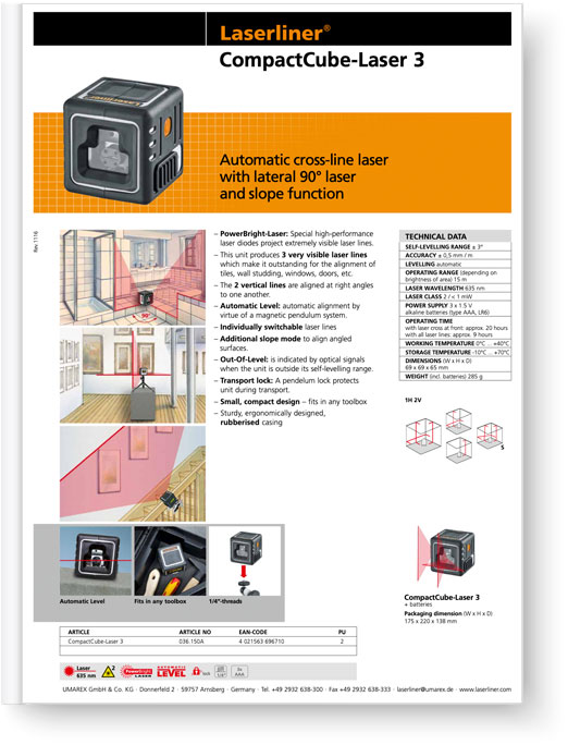 Laserliner CompactCube-Laser 3 - Data Sheet