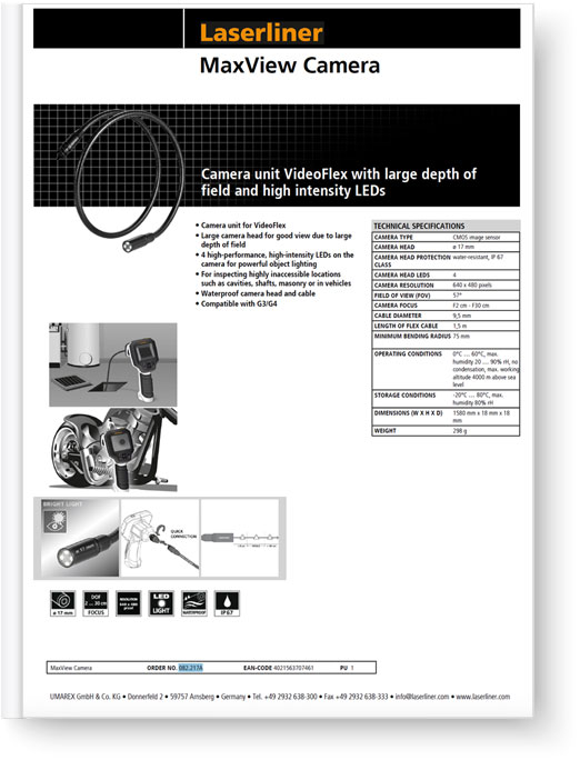 Laserliner MaxView Camera - Data Sheet