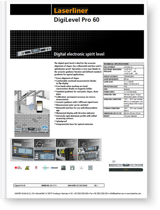 Laserliner DigiLevel Pro BT 60 - Data Sheet