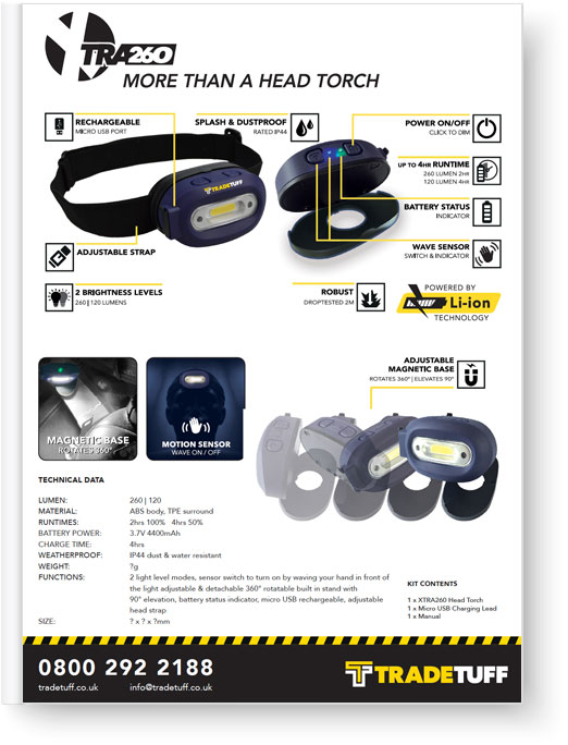 XTRA260 Rechargeable Head Torch Datasheet