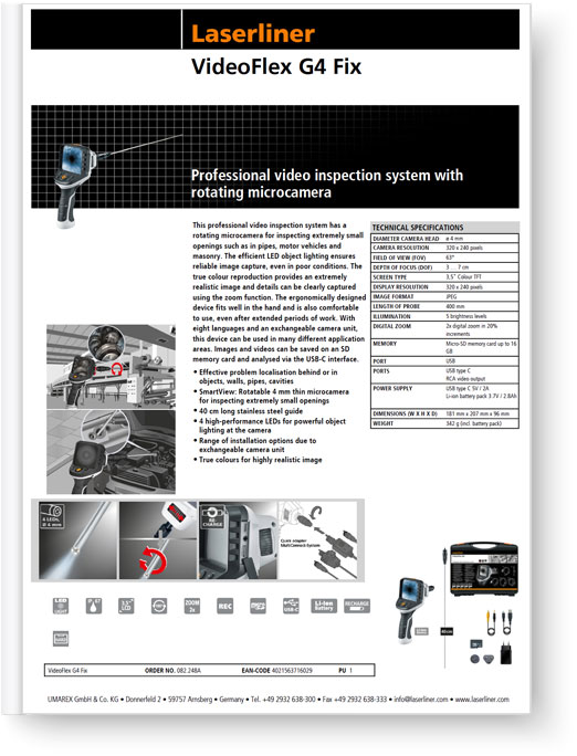 Laserliner VideoFlex G4 Fix - Data Sheet