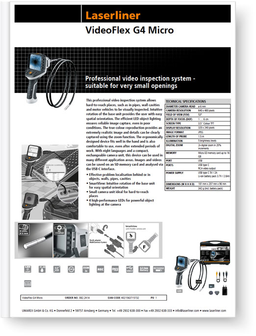 Laserliner VideoFlex G4 Micro - Data Sheet
