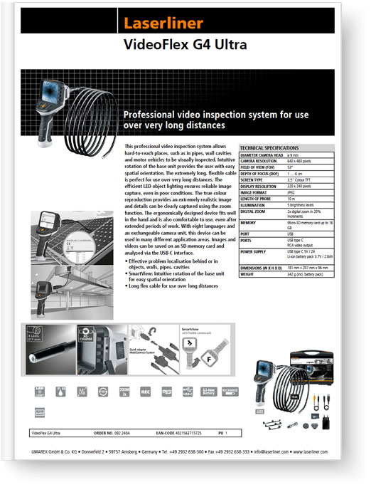 Laserliner VideoFlex G4 Ultra - Data Sheet