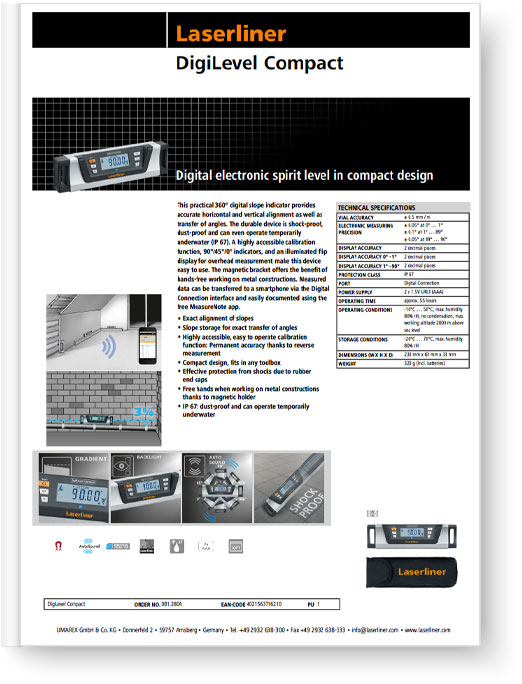 Laserliner DigiLevel Compact - Data Sheet